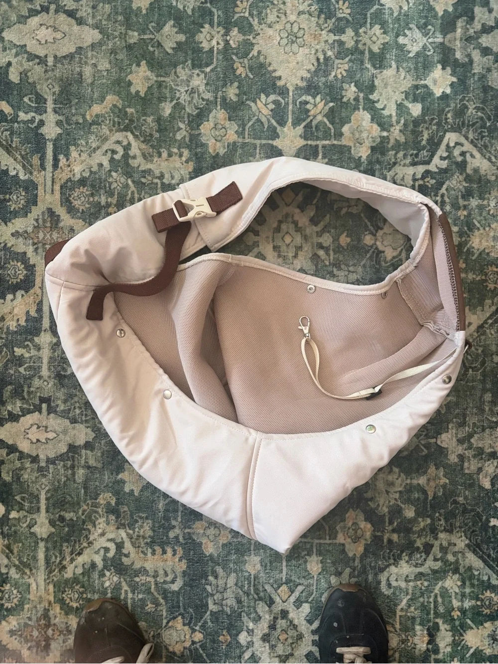 Cream & Brown Crossbody Pet Sling Carrier - Hands-Free Travel Bag